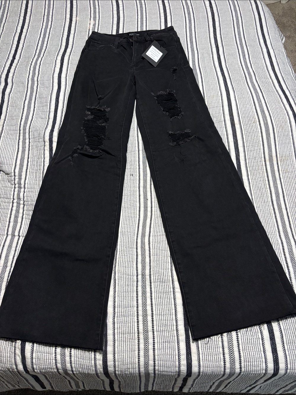 High-Rise Black Distressed Wide-Leg Jeans